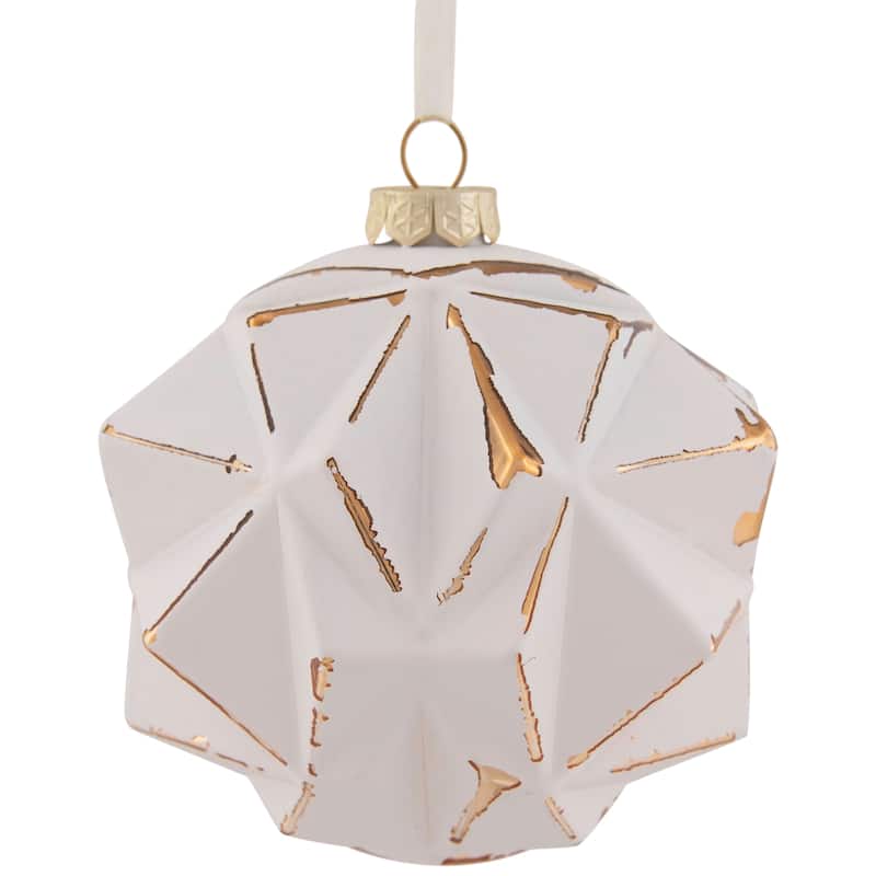 3D Geometric Glass Christmas Ornament - 4" - White and Gold