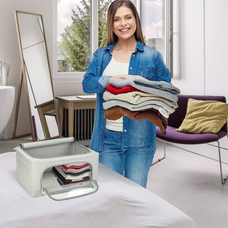 Sorbus Storage Bins with Metal Frame Stackable Foldable Clothes Organizer Bags Oxford Fabric & Clear Window & Handles- 4Pk
