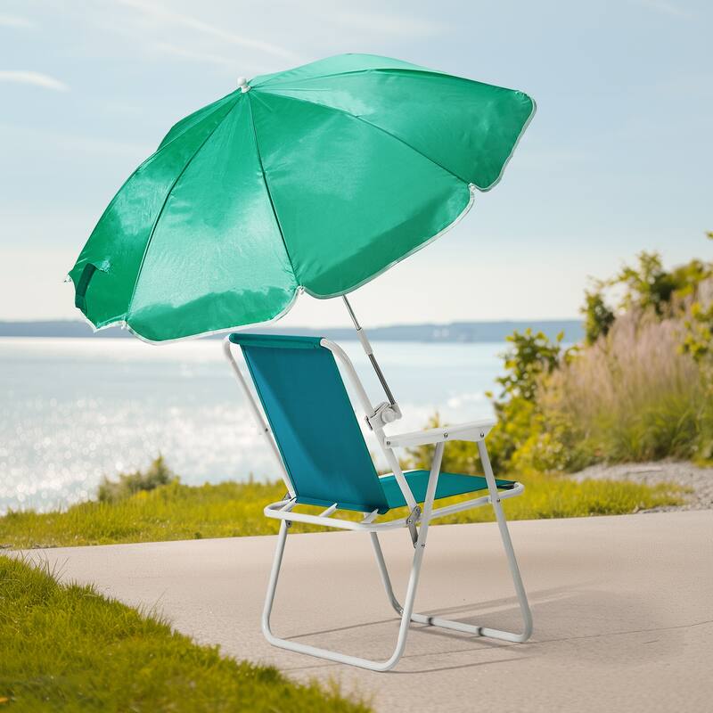 Folding Beach Chair with Umbrella for Adults, Lightweight Porable Camping Chair - 21.7 x 20.5 x 28.7 in (55 x 52 x 73 cm)