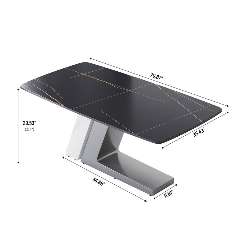 Slate Dining Table Faux Marble Table with Z shape Stainless Steel Pedestal