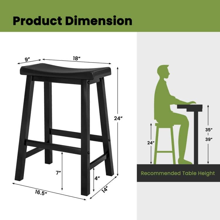 Set of 2 Classic 24 Inch Backless Counter Height Stools for Kitchens - 18" x 14" x 24" (L x W x H)