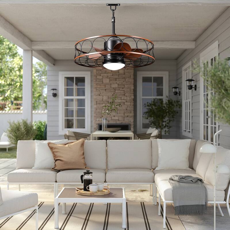 Bella Depot 23" Outdoor Ceiling Fan with LED Light and Remote 6-speed Indoor Ceiling Fan for Bathrroom Corridor Patio - 23.6"