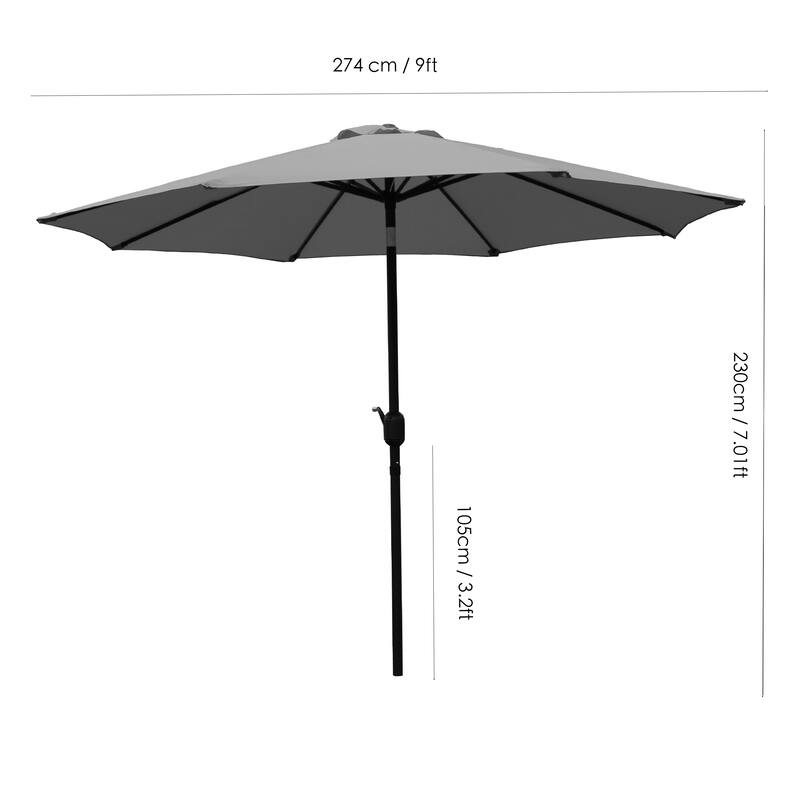 9 ft Round Patio Umbrella Outdoor Market Table Umbrella with Tilt and Crank lift for Garden, Lawn, Deck, Backyard & Pool