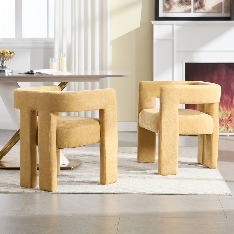 Chenille Barrel Chair Set of 2 with Wood Frame