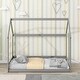 preview thumbnail 8 of 14, Functional Twin Floor Bed with House Roof Frame, Storage Stands, Clothes Hangers