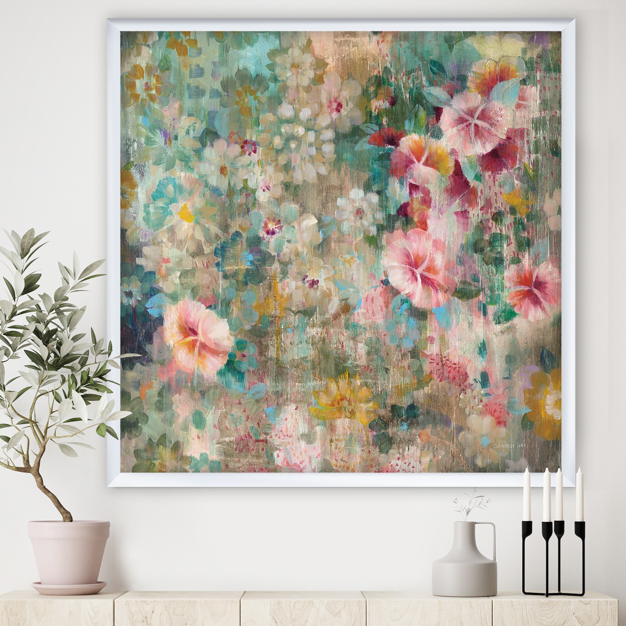 Designart "Flower Shower III" Farmhouse Framed Art Print