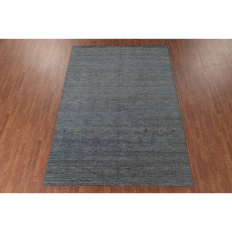 Blue Tribal Gabbeh Area Rug Hand-Knotted Wool Carpet - 6'9"x 9'10"