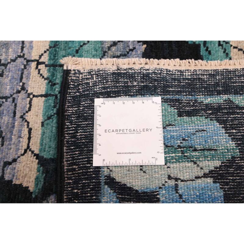 ECARPETGALLERY Hand-knotted Signature Collection Black, Teal Wool Rug - 8'0 x 9'11