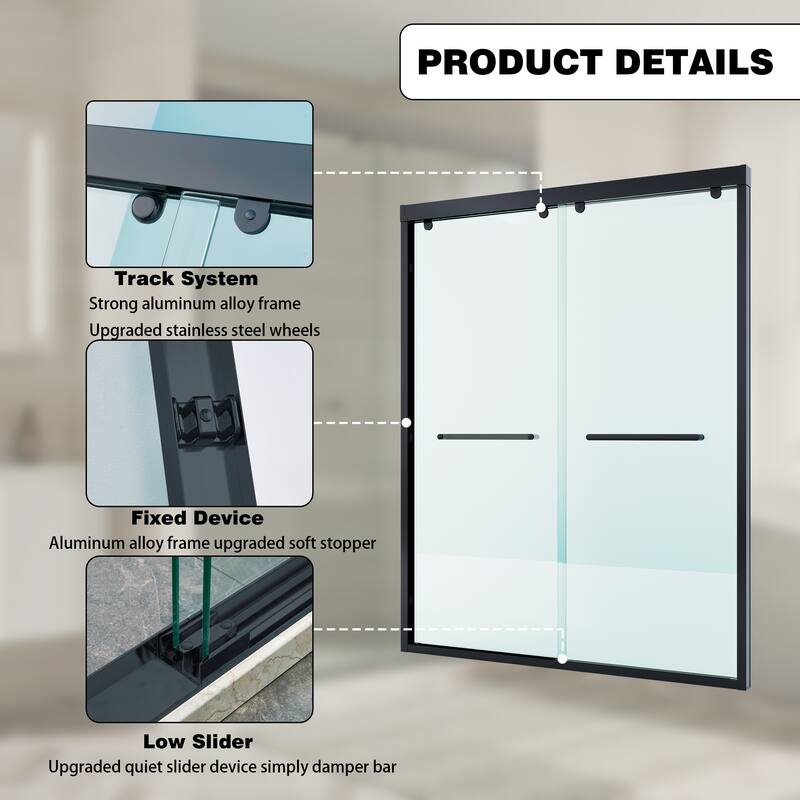 44-48"W/56-60"W x 75"H Double Sliding Shower Door With 8mm Tempered Glass & Aluminum Alloy Frame