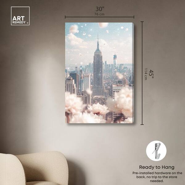 dimension image slide 0 of 6, Peonies Over New York Canvas by Art Remedy, Gallery Wrapped