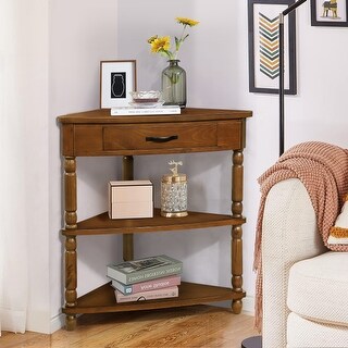 33.8'' Small Triangle Corner Table, Wood Corner Side Table