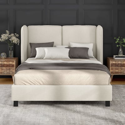 Janna Modern Boucle Fabric Queen-size Platform Bed with Wingback Headboard by Furniture of America