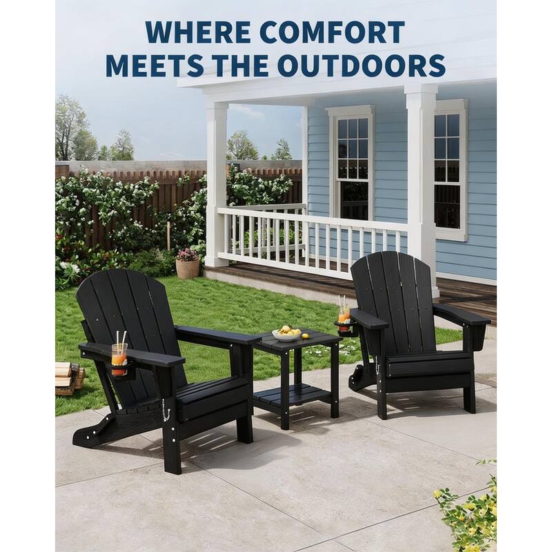 Folding Adirondack Chair Set of 2, with Cup Holder, without Side Table