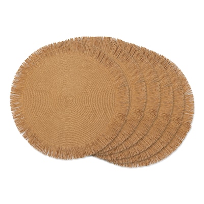 Woven Fringed Round Placemats - 15" - Hazelnut Brown - Set of 6
