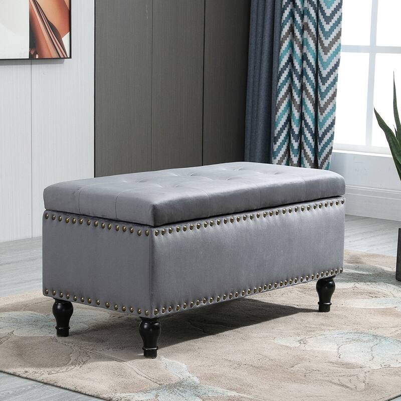 Maypex 38 Inch Soft Velvet Upholstery Storage Bench with Flip Top - 38"