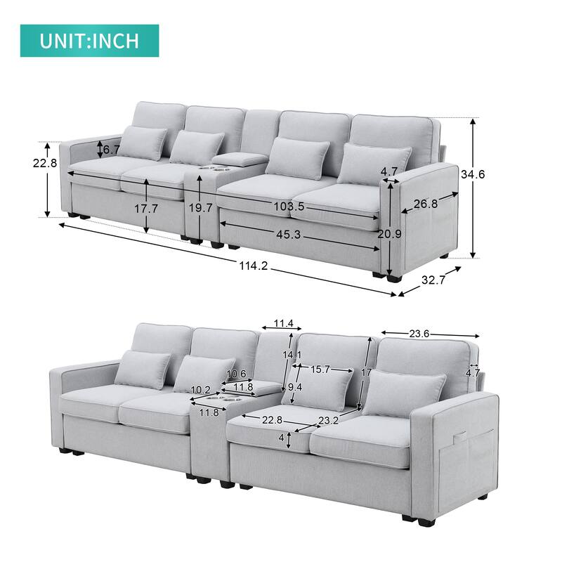 Cotton Linen Sofa with USB: Modern Comfort with Storage - Light Gray