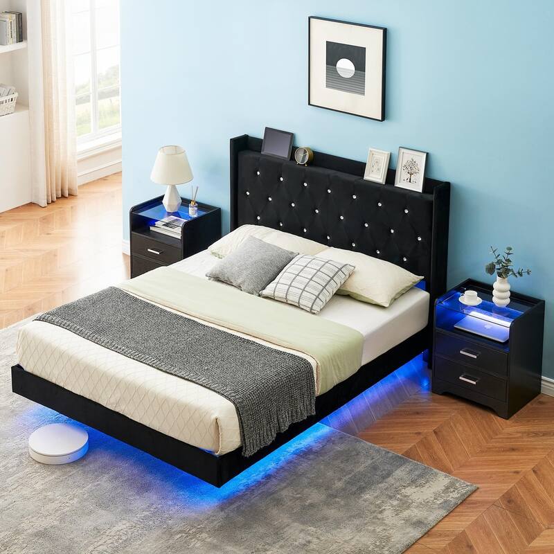 Platform Floating Bed Frame with LED Lights