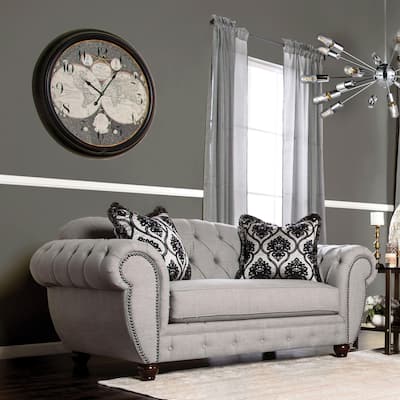 Ponn Victorian Grey Fabric Upholstered Tufted Nailhead Trim Loveseat by Furniture of America