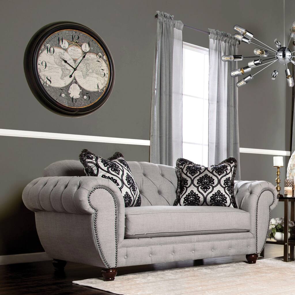 Ponn Victorian Grey Fabric Upholstered Tufted Nailhead Trim Loveseat by Furniture of America