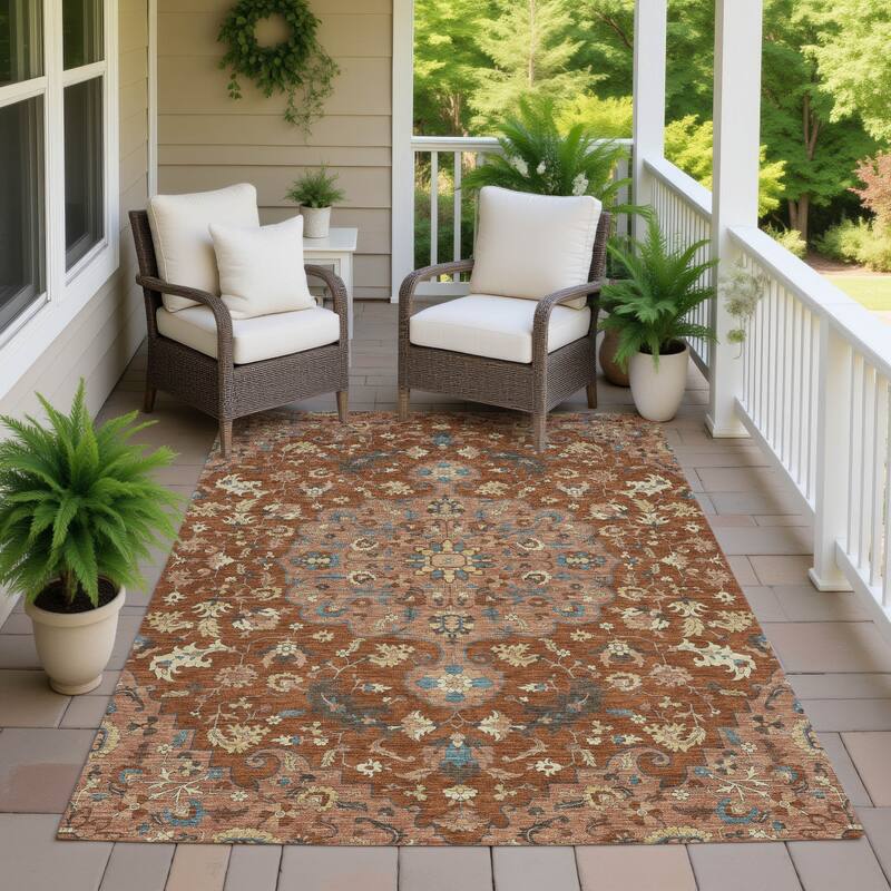 Machine Washable Indoor/ Outdoor Traditional Indore Chantille Rug