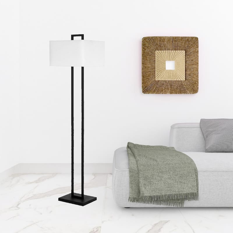 Metal Traditional Floor Lamp with Linen Shade and Rotary Socket Switch Rectangular Shape - 16” x 14” x 68” (D x W x H)