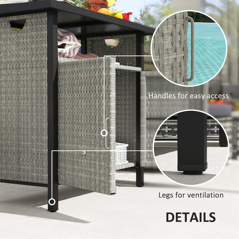 PE Rattan Outdoor Storage Cabinet with Steel Frame and Shelf - 35.4" W x 19.7" D x 35.4" H