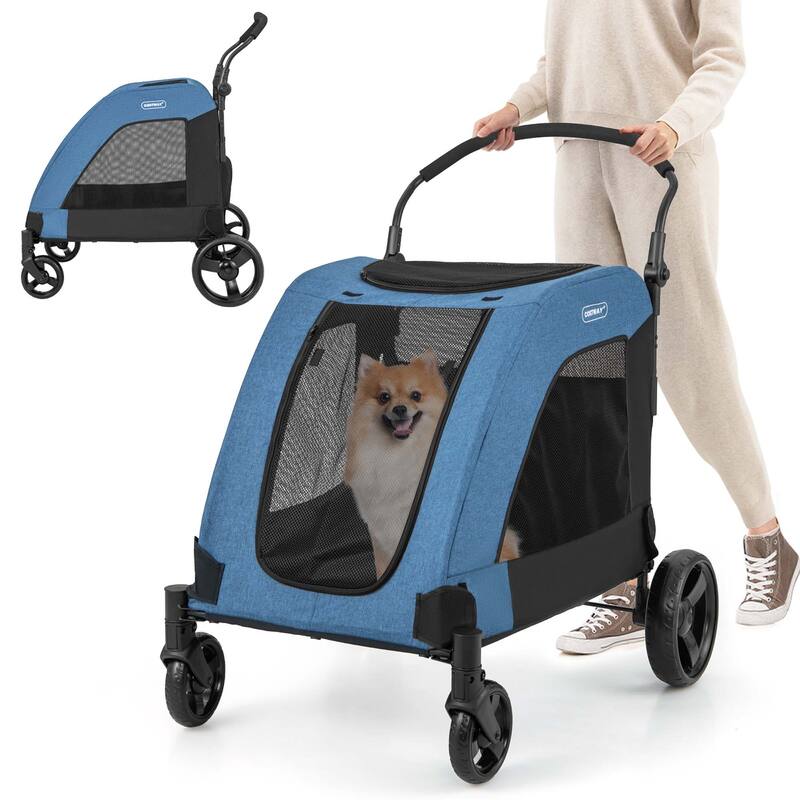 Costway Extra Large Dog Stroller with Dual Entry Safety Belt - See Details - Blue