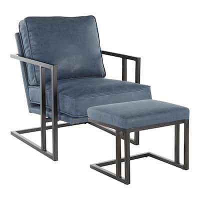 Roman Industrial Faux Leather Lounge Chair & Ottoman Set
