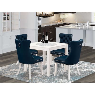 5-Piece Linen White Finish Solid Wood Top - Square Upholstered Dining Room Set - Seats 4