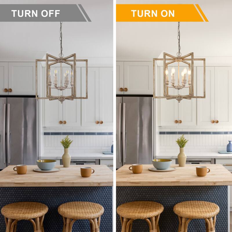 Bella Depot 15.7" 6-Light Wood Chandelier Adjustable Pendant Light for Dining Room Bedroom