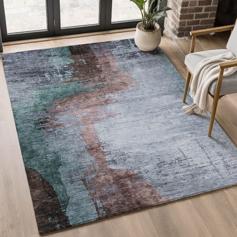 Premium Washable Super Soft Abstract Soid Mayfield Rug - Blue - 5' x 7'6"