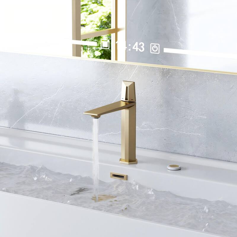 Brass Single Hole Bathroom Faucet, CUPC Certified 500K Leak-Proof, 1.97GPM with Red/Blue Handle (Brushed Gold/Matte Black) - Brushed Gold