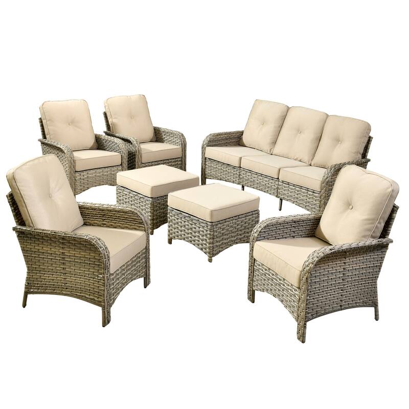 XIZZI 7-Piece Outdoor Patio Furniture Conversation Set with Ottomans