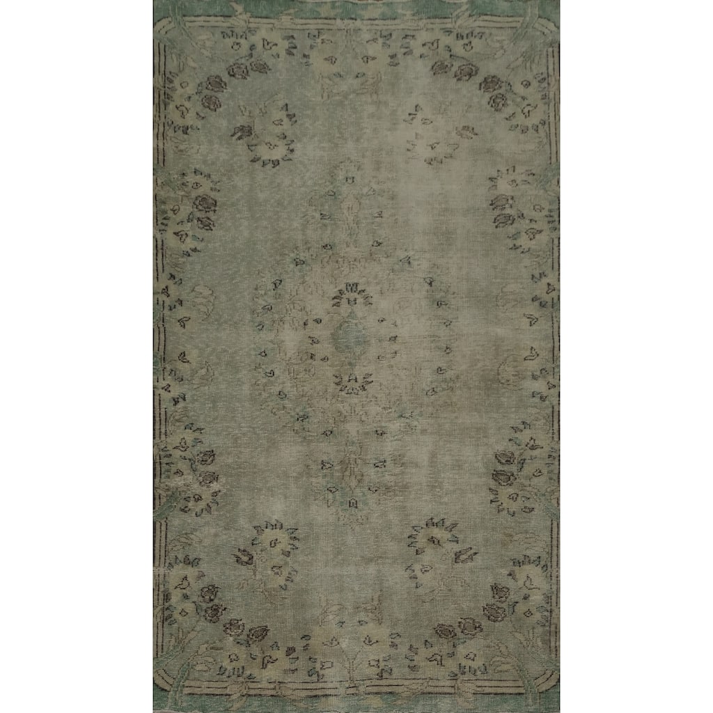 Hand Knotted Oriental 100% Wool Carpet Transitional Floral Green Anatolian Area Rug - 9' 5'' X 5' 6''