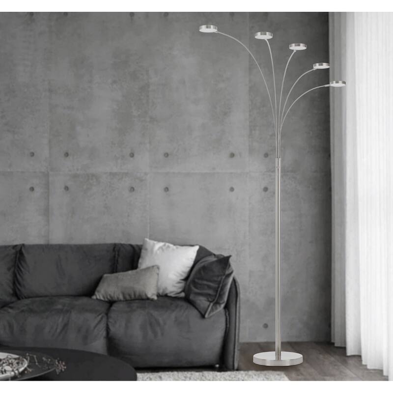 82" Five Light LED Arc Floor Lamp with Base and Curved Arm - 12.50” x 39” x 82”