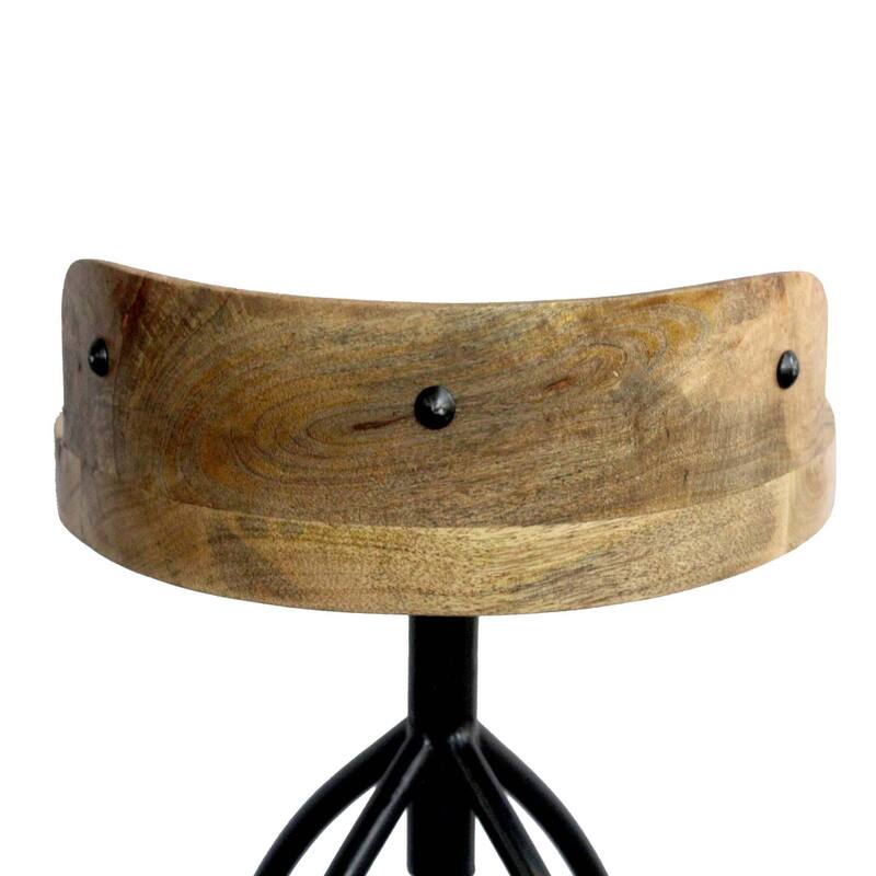 Pia 32-35 Extra Tall Adjustable Barstool, Natural Brown Mango Wood Seat, Black Iron Frame