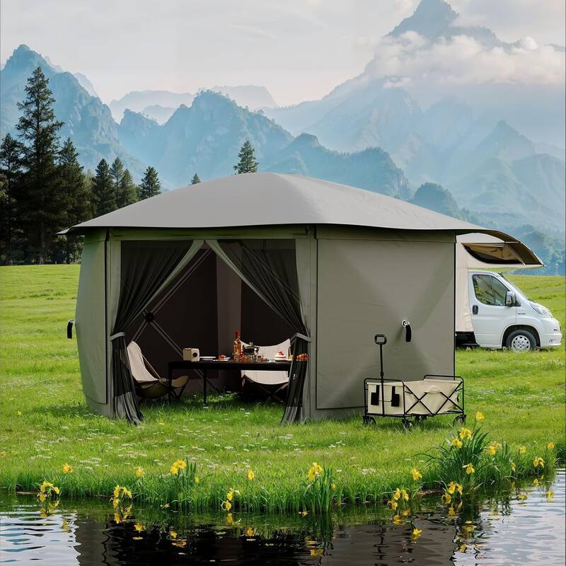 11.8FT Pop Up Gazebo Tent with 6 Removable Wind Panels for Outdoor Events, Camping, Patio, Backyard - N/A - Grey