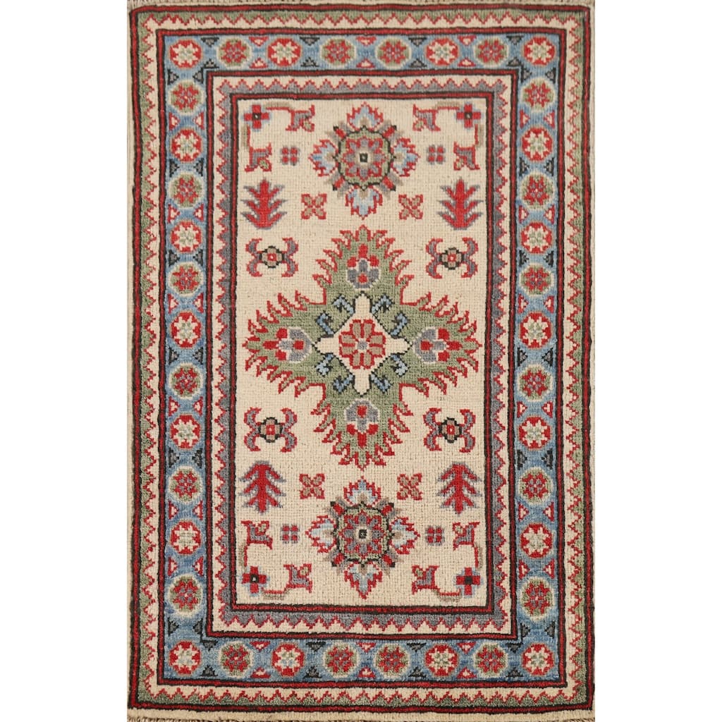 Geometric Kazak Accent Rug Handmade Oriental Wool Carpet - 2'1" x 3'0"