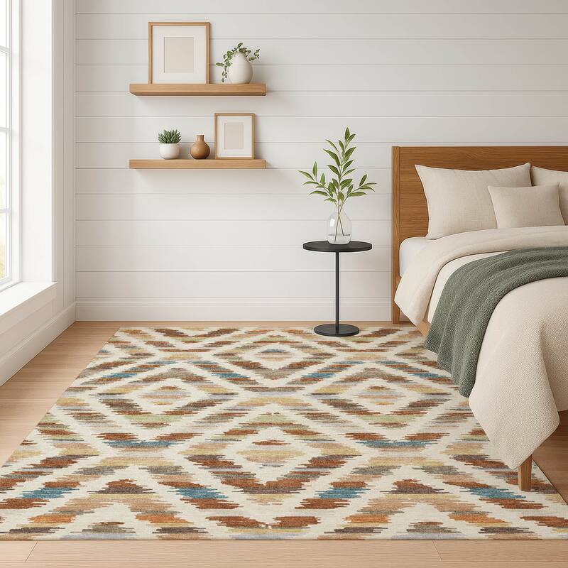 Machine Washable Indoor/ Outdoor Global Diamdon Chantille Rug