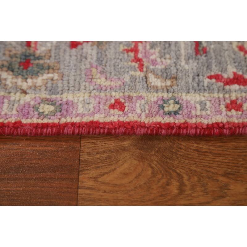 Red Geometric Oushak Turkish Oriental Rug Hand-knotted Wool Carpet - 3'0" x 3'9"