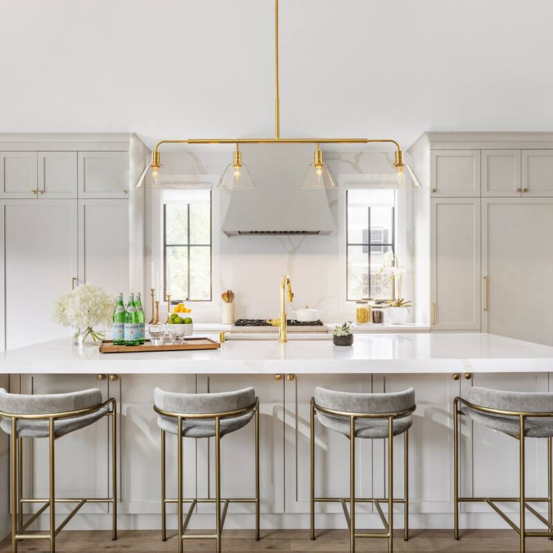 4-Light Vintage Brass and Clear Glass Linear Pendant for Dining Room - 4 Light