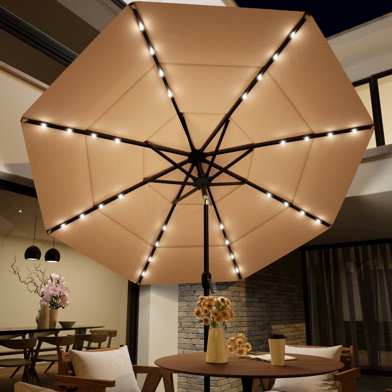 COSIEST Outdoor 10ft 3 Tiers Market Patio Umbrella with Solar LED lights
