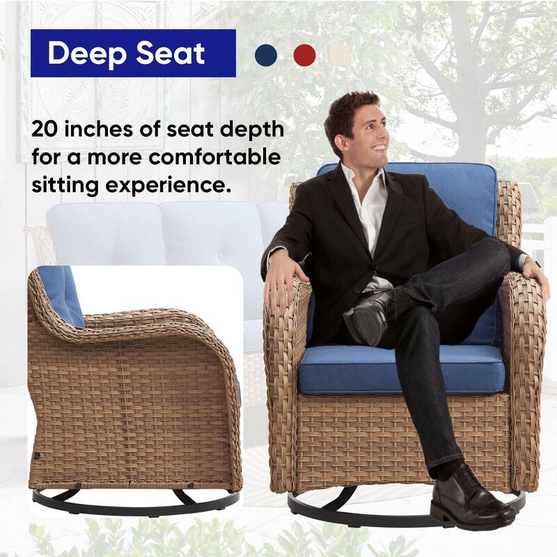 ArcoBay Wicker PE Rattan Outdoor Patio Swivel Glider Chairs with 4'' Olefin Cushions (2-Pack)