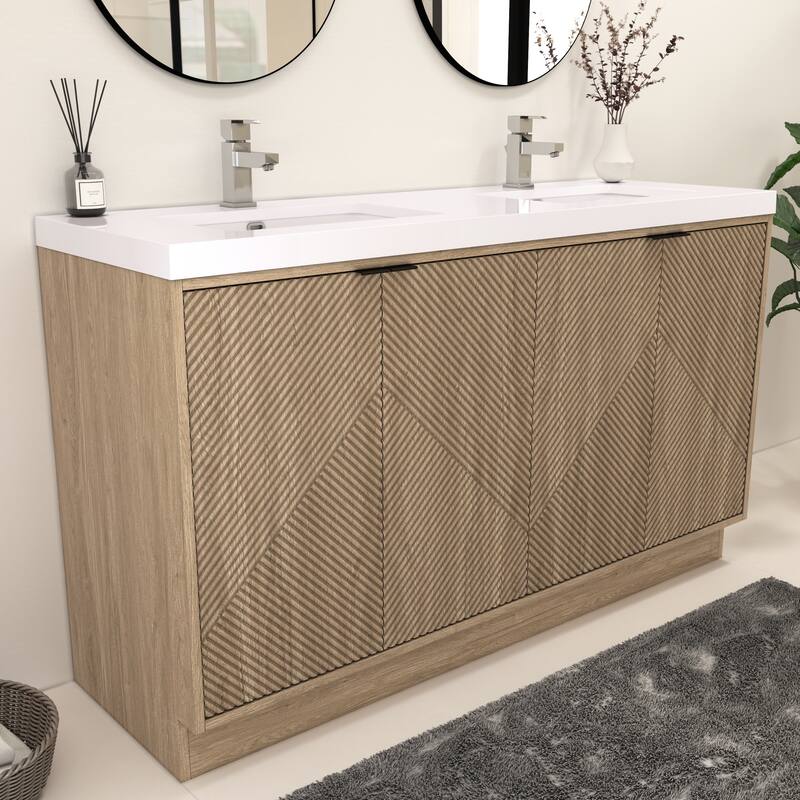 Milano 60" Freestanding Bathroom Vanity with Double White Acrylic Sink