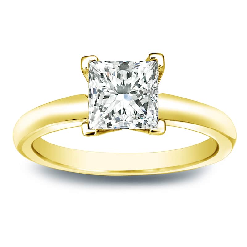 Auriya 10k Gold 1ctw Princess Cut Solitaire Diamond Engagement Ring (I-J, SI1-SI2) - Yellow - 5.5