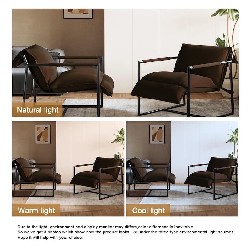 Mid-century Metal Sling Armchair with Lengthen Upholstered Set of 2