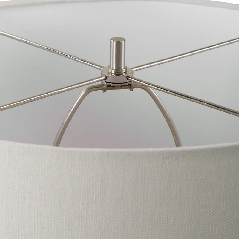Glazed and Ribbed Table Lamp with Drum Shade - 29.5" - White and Beige