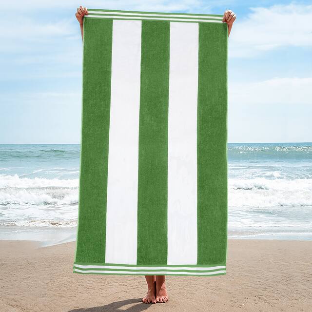 Miranda Haus Winslow Oversized Cabana Stripe 2 Piece Beach Towel - Dark Green
