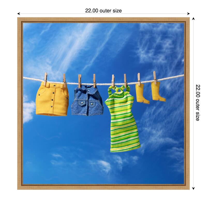 The Laundry Line by Julia Ramiro Framed Canvas Wall Art Print - Sylvie Natural - 22 x 22 in