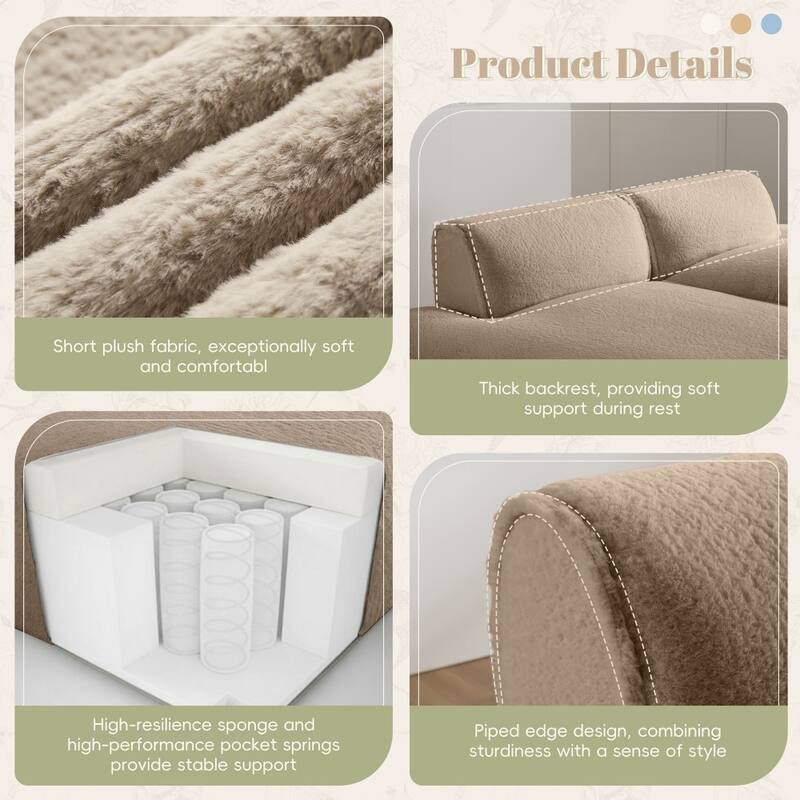 90.0" Modern Oversized Plush Fabric Modular Spacious Foam-filled Sectional Sofa for Living Room